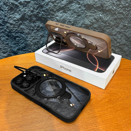 Orange Color Magnetic Clear Case | Metal Ring Stand | Camera Lens Protector
