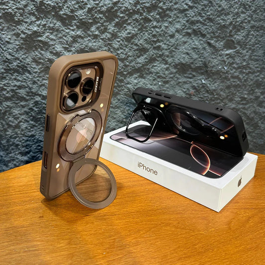 Bronze Color Magnetic Clear Case | Metal Ring Stand | Camera Lens Protector