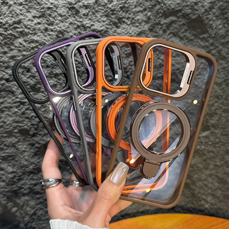 Magnetic Clear Case | Metal Ring Stand | Camera Lens Protector